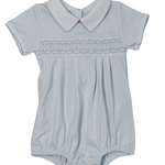 Mini Stripes Smocked Bubble - Lt. Blue Boys Bubbles + Rompers Magnolia Baby