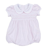 Mini Stripes Smocked Collared Bubble - Pink Baby Sleepwear Magnolia Baby
