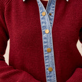 Mixed Media Sweater Jacket w/ Denim Detail Outerwear Tribal