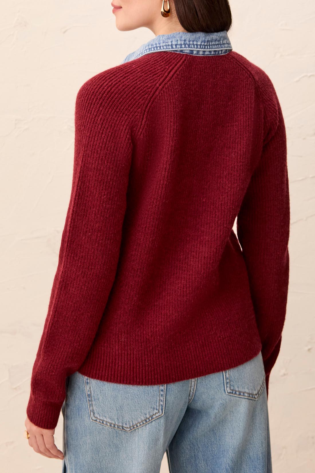Mixed Media Sweater Jacket w/ Denim Detail Outerwear Tribal