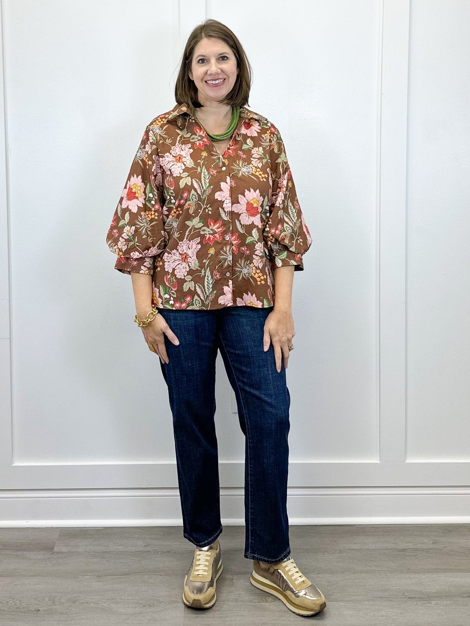 Mocha Meadow Button Top Tops Jodifl