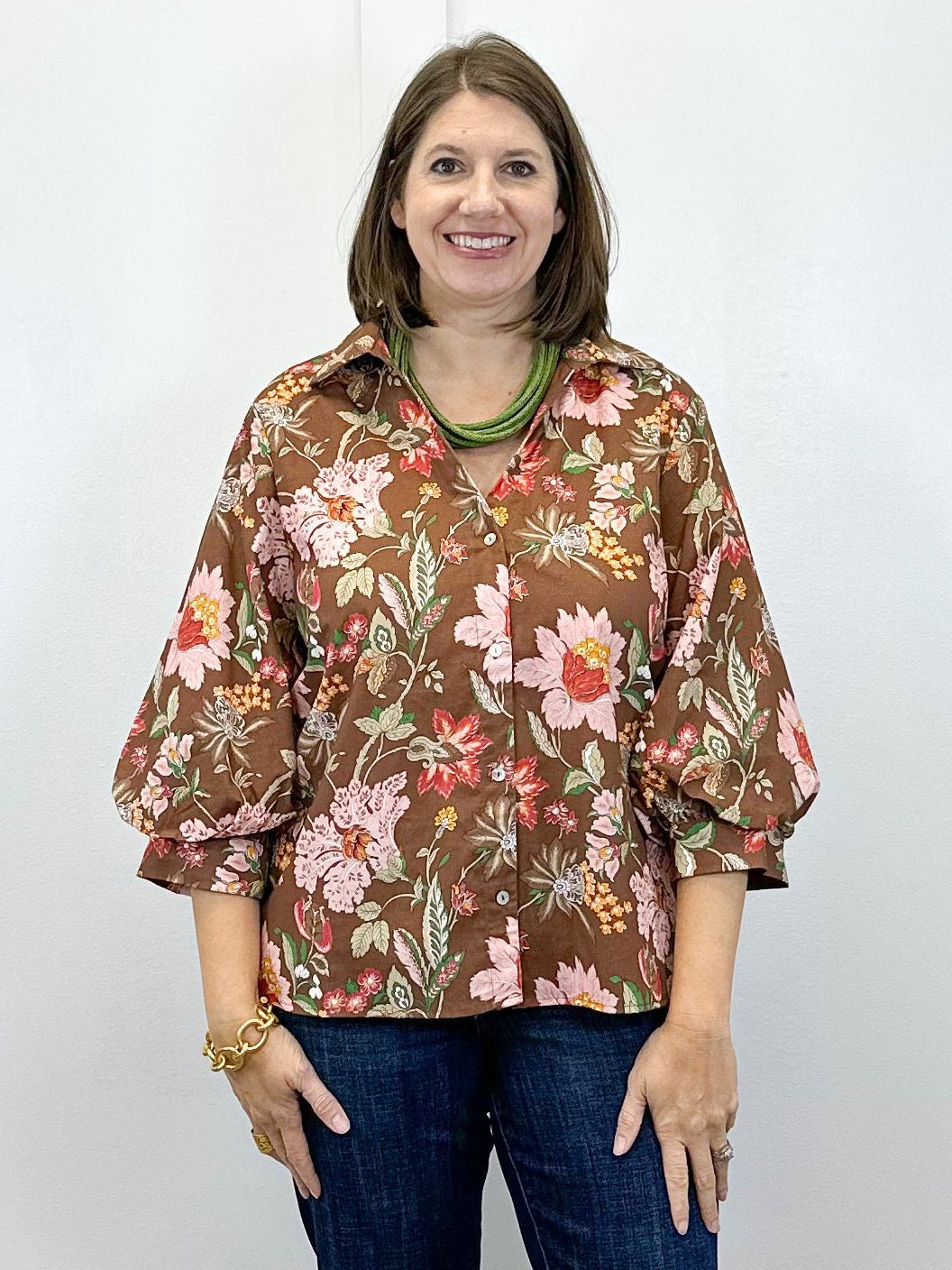 Mocha Meadow Button Top