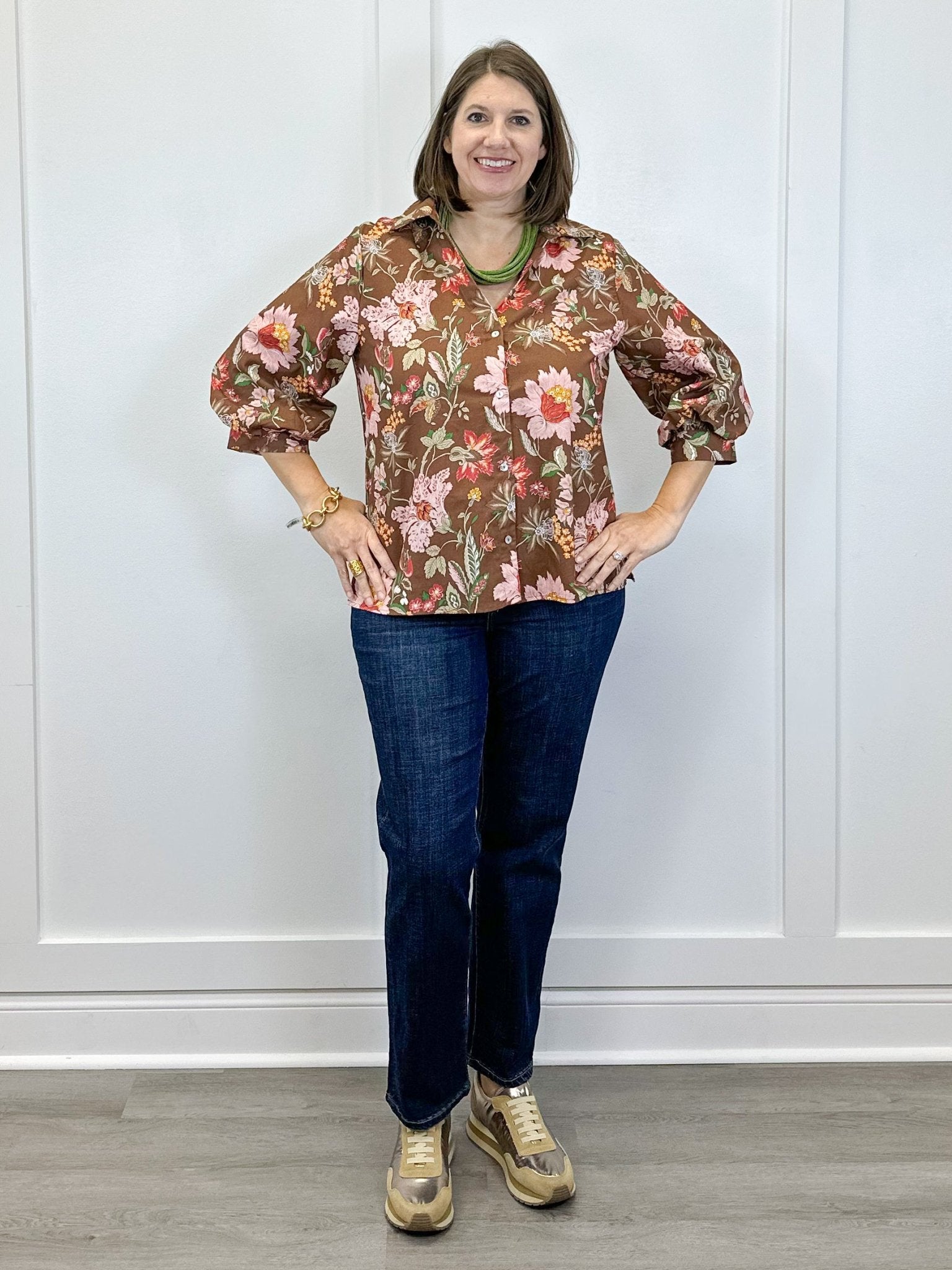 Mocha Meadow Button Top Tops Jodifl