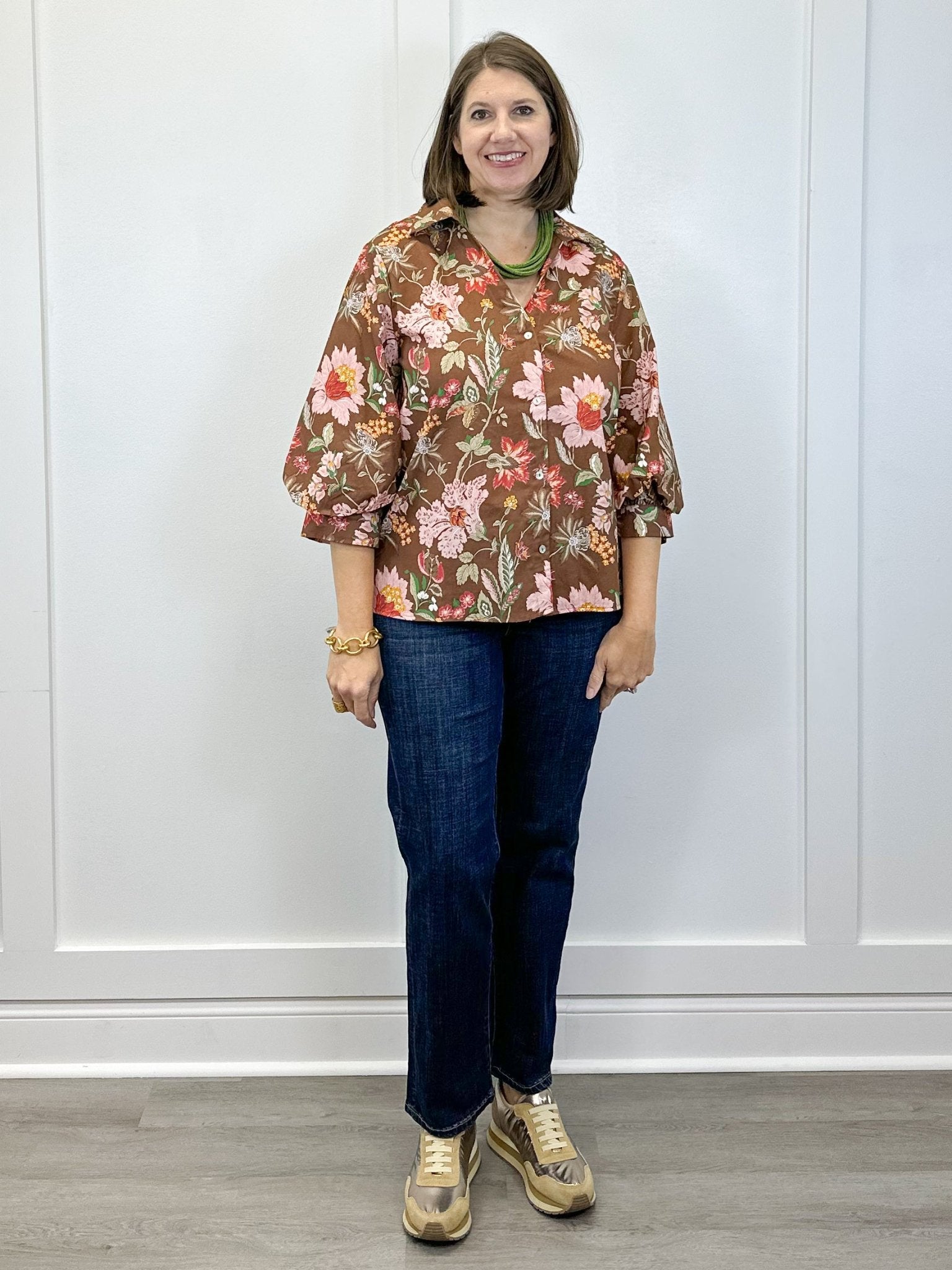 Mocha Meadow Button Top Tops Jodifl