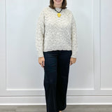 Mock Neck Puff Sleeve High Low Sweater - Cream Sweaters Tribal