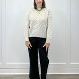Mock Neck Puff Sleeve High Low Sweater - Cream Sweaters Tribal