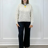 Mock Neck Puff Sleeve High Low Sweater - Cream Sweaters Tribal
