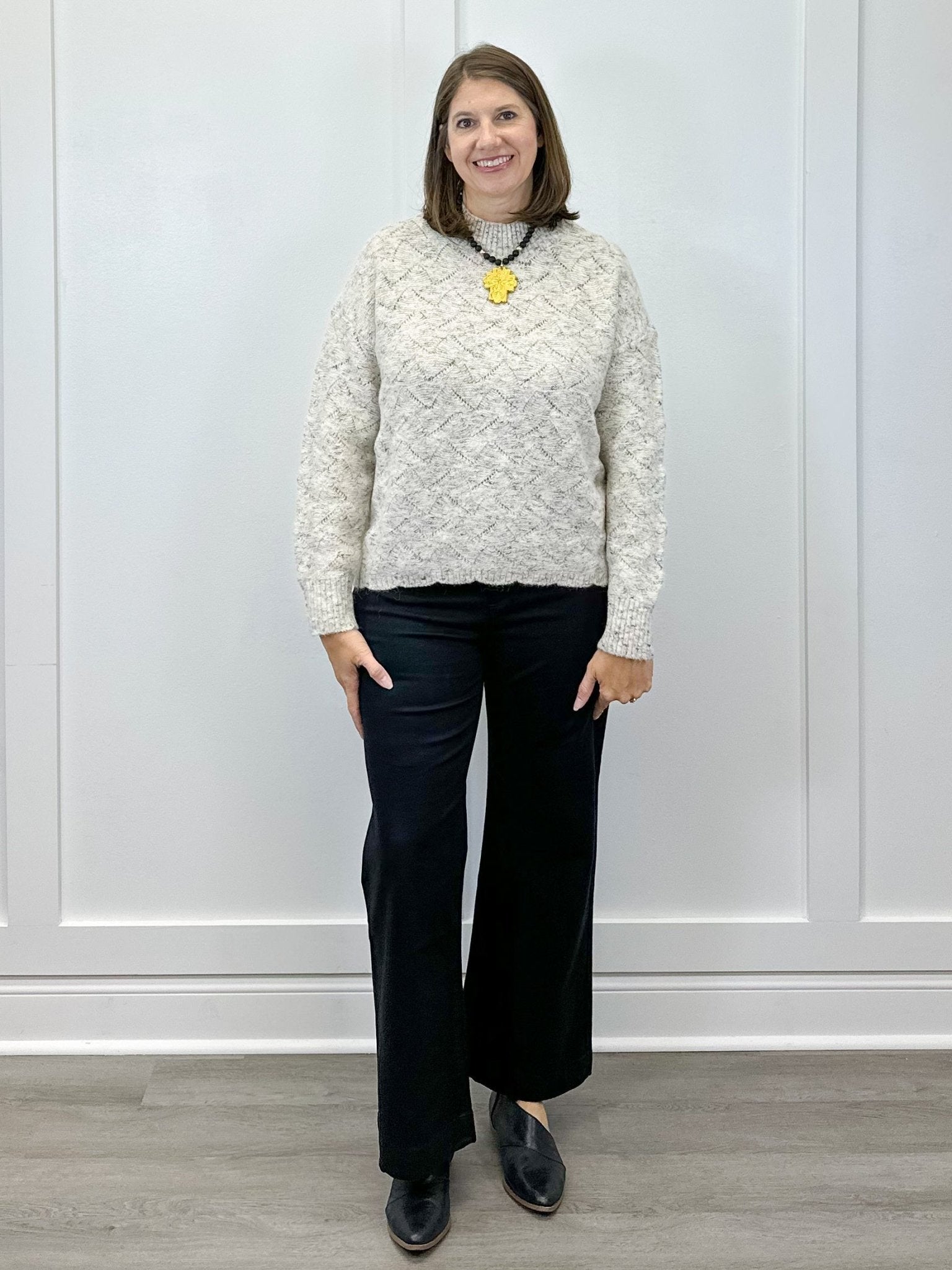 Mock Neck Puff Sleeve High Low Sweater - Cream Sweaters Tribal