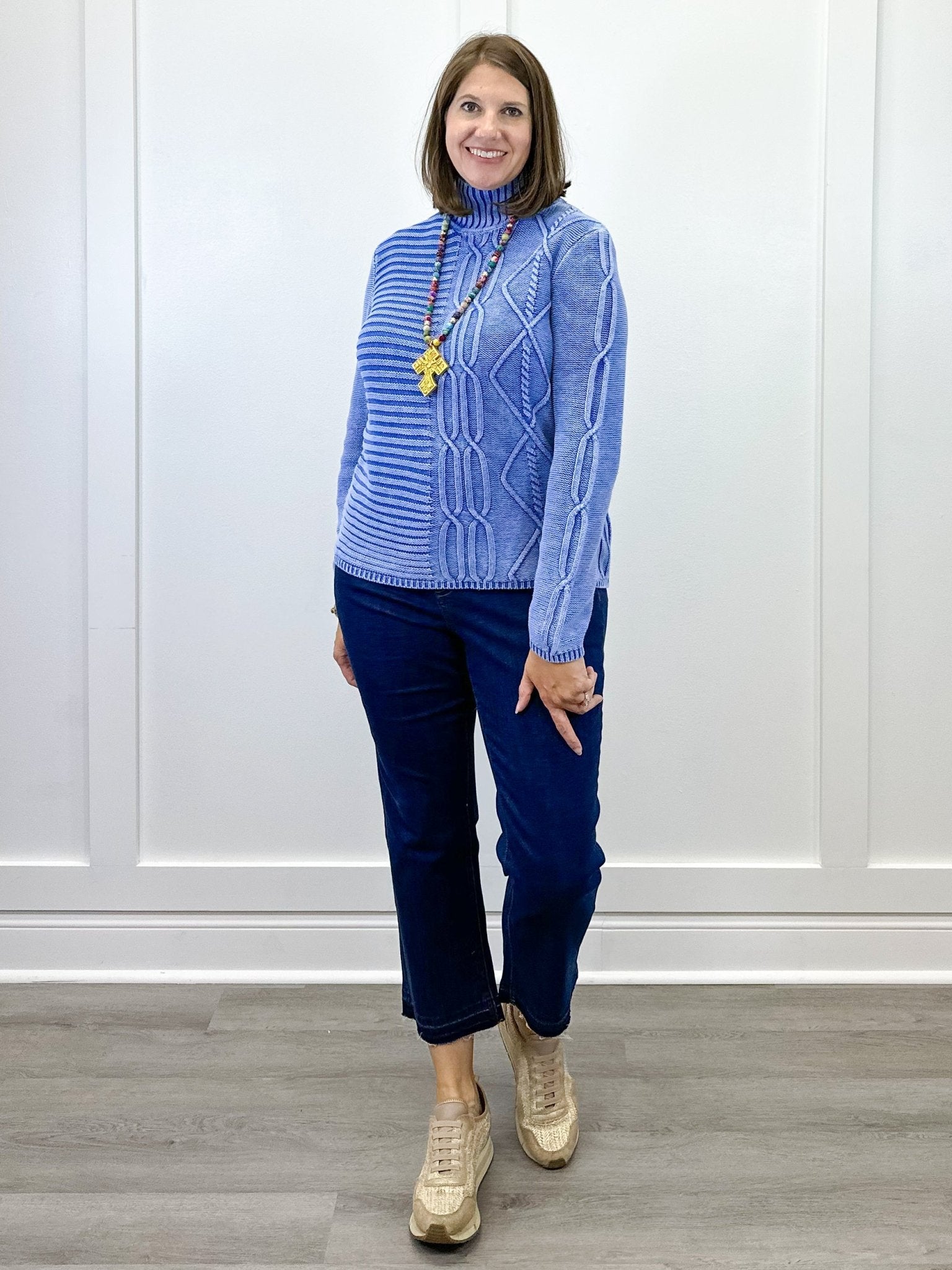 Mock Neck Sweater w/ Special Wash - Ultra Blue
