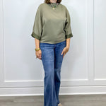 Mock Neck Top - Washed Olive Tops FATE