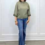 Mock Neck Top - Washed Olive Tops FATE