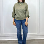 Mock Neck Top - Washed Olive Tops FATE