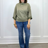 Mock Neck Top - Washed Olive Tops FATE