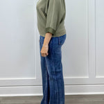 Mock Neck Top - Washed Olive Tops FATE