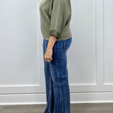 Mock Neck Top - Washed Olive Tops FATE
