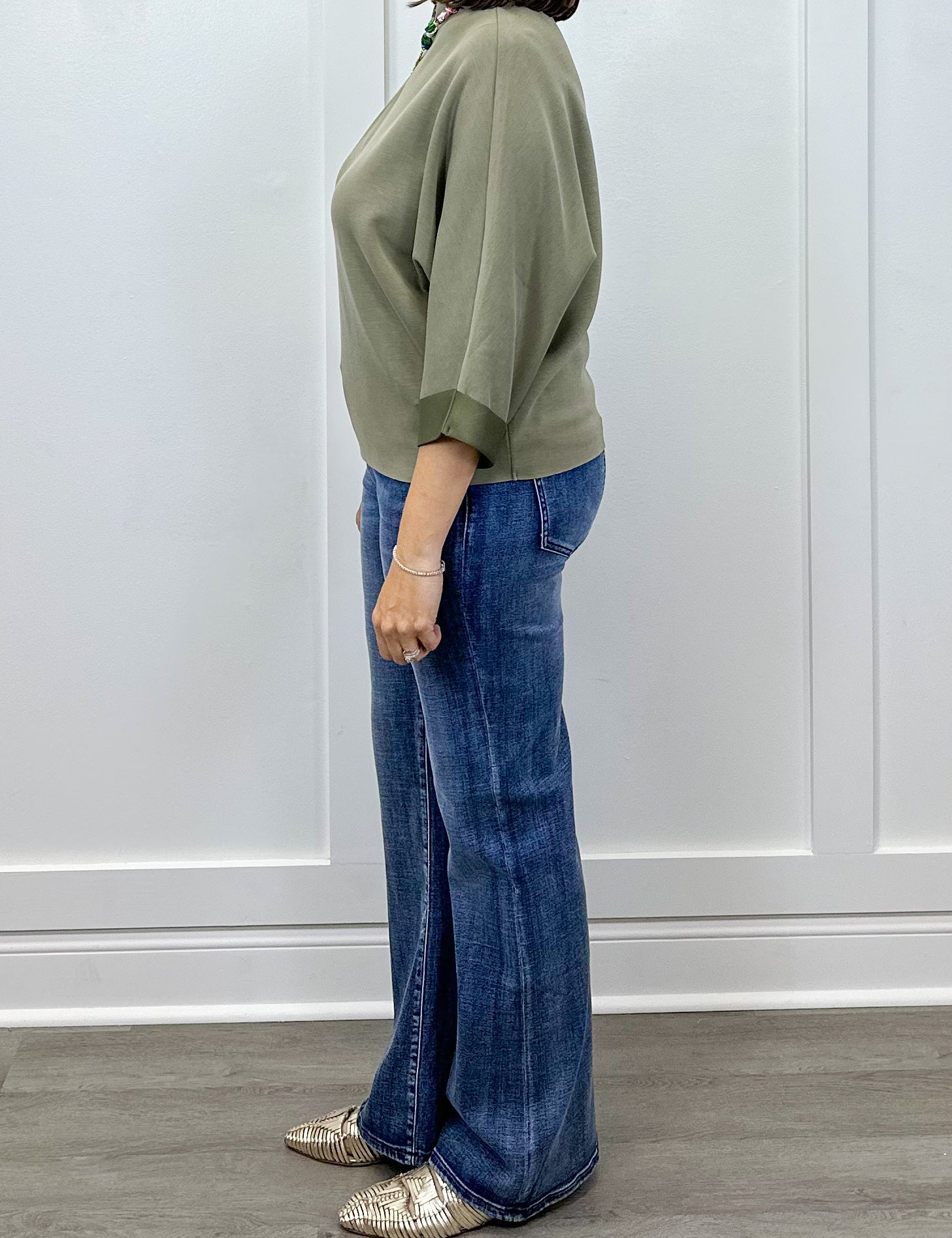 Mock Neck Top - Washed Olive Tops FATE