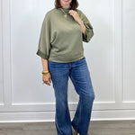 Mock Neck Top - Washed Olive Tops FATE