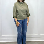 Mock Neck Top - Washed Olive Tops FATE