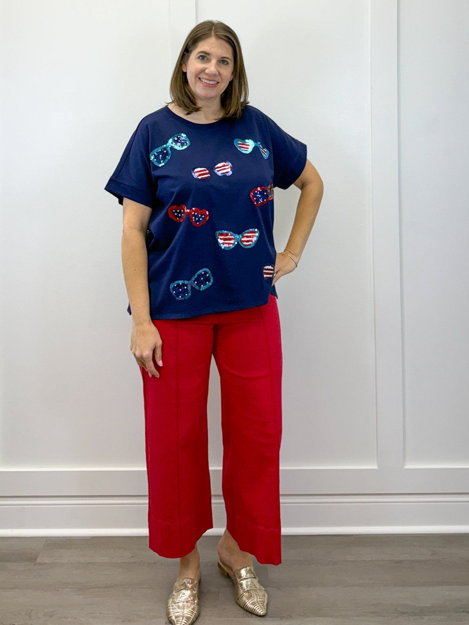 Navy Americana Sparkle Top Tops Mudpie