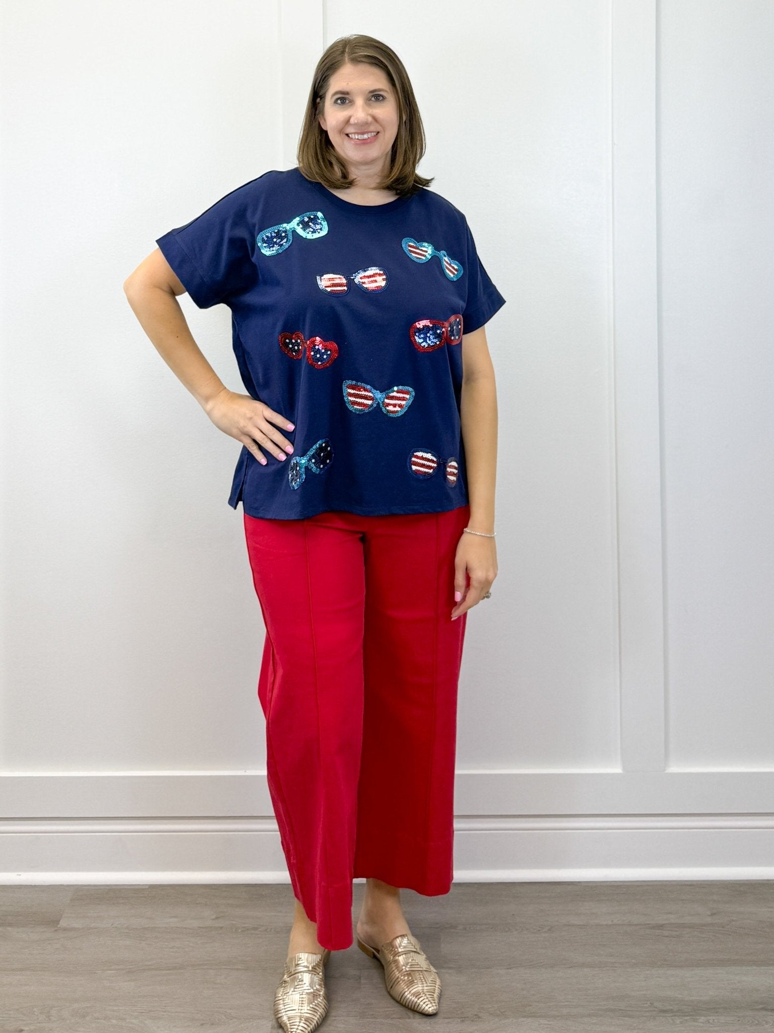 Navy Americana Sparkle Top Tops Mudpie