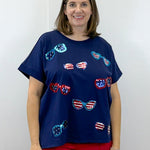 Navy Americana Sparkle Top Tops Mudpie