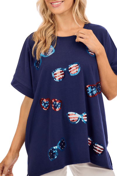 Navy Americana Sparkle Top Tops Mudpie