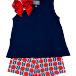 Navy Ruffle Back Set Girls Sets True