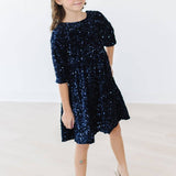 Navy Velvet Sequin Dress Girls Occasion Dresses Mila & Rose