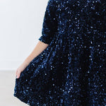Navy Velvet Sequin Dress Girls Occasion Dresses Mila & Rose