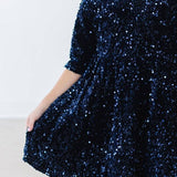 Navy Velvet Sequin Dress Girls Occasion Dresses Mila & Rose