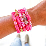 Neon Pink Leopard Chunky Heishi Bracelet Stack Bracelets Savvy Bling
