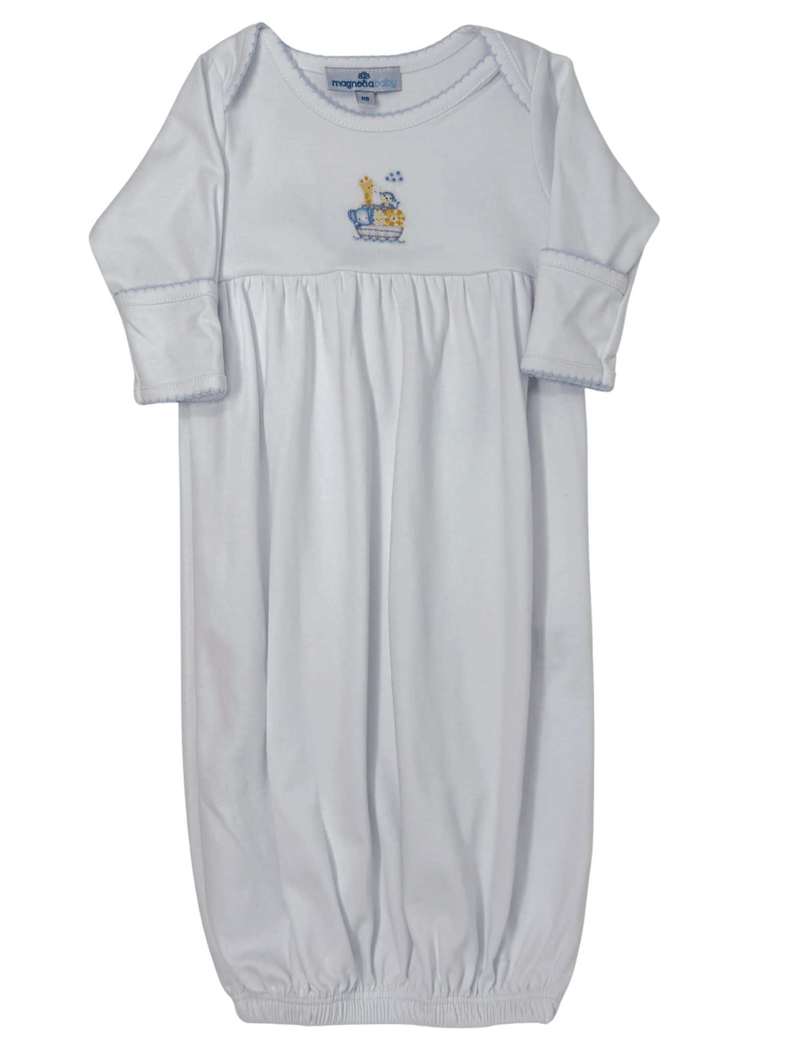 Noah's Ark Gathered Gown - Lt. Blue Baby Sleepwear Magnolia Baby