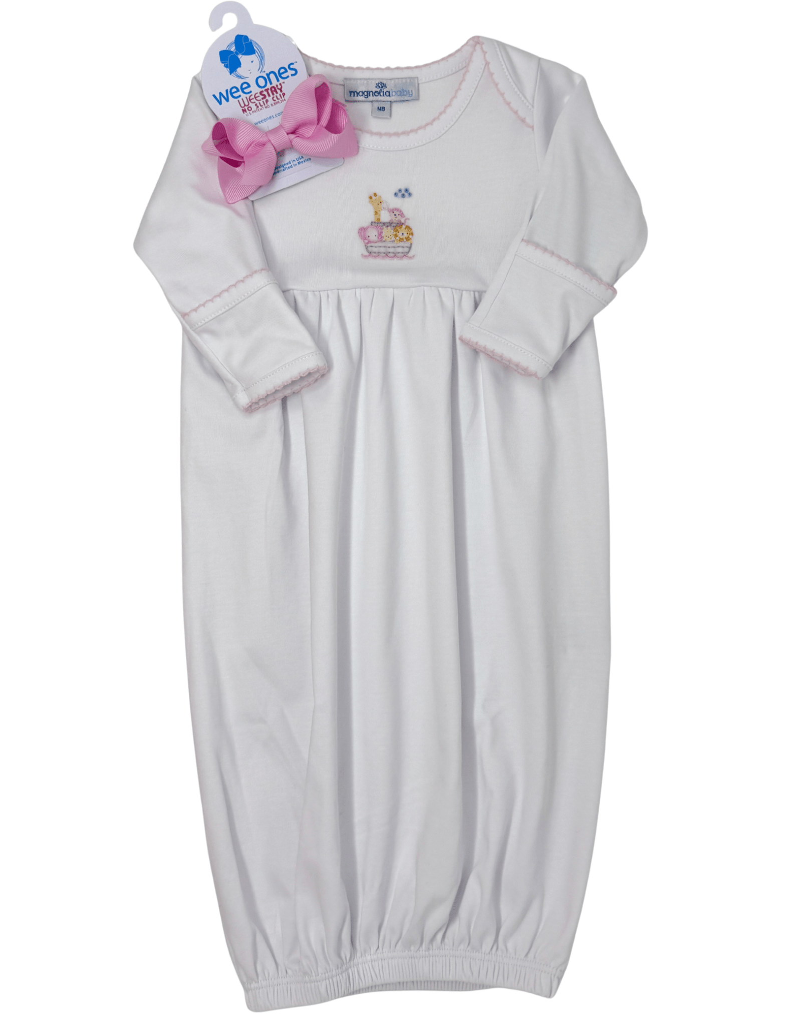 Noah's Ark Gathered Gown - Pink Baby Sleepwear Magnolia Baby