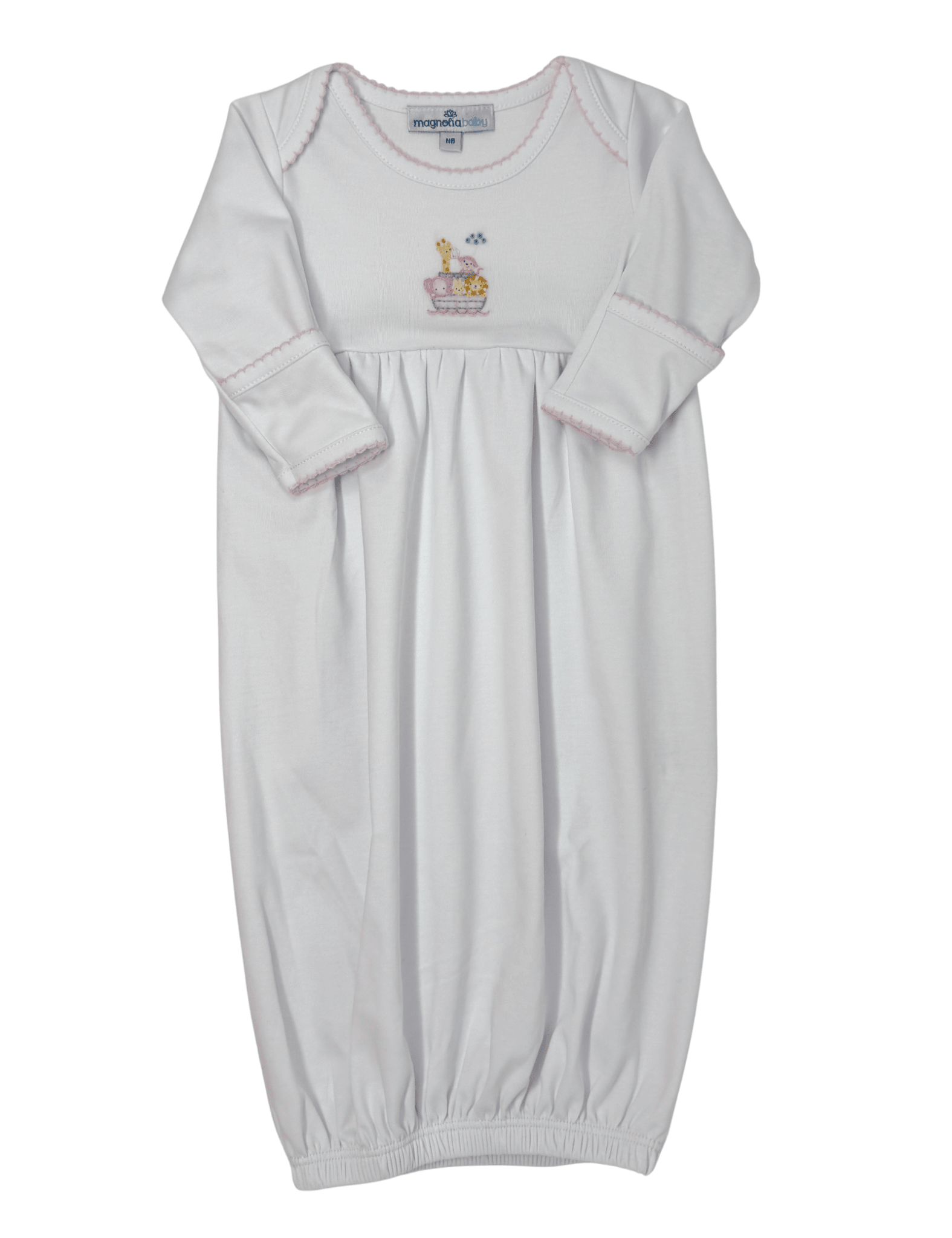 Noah's Ark Gathered Gown - Pink Baby Sleepwear Magnolia Baby