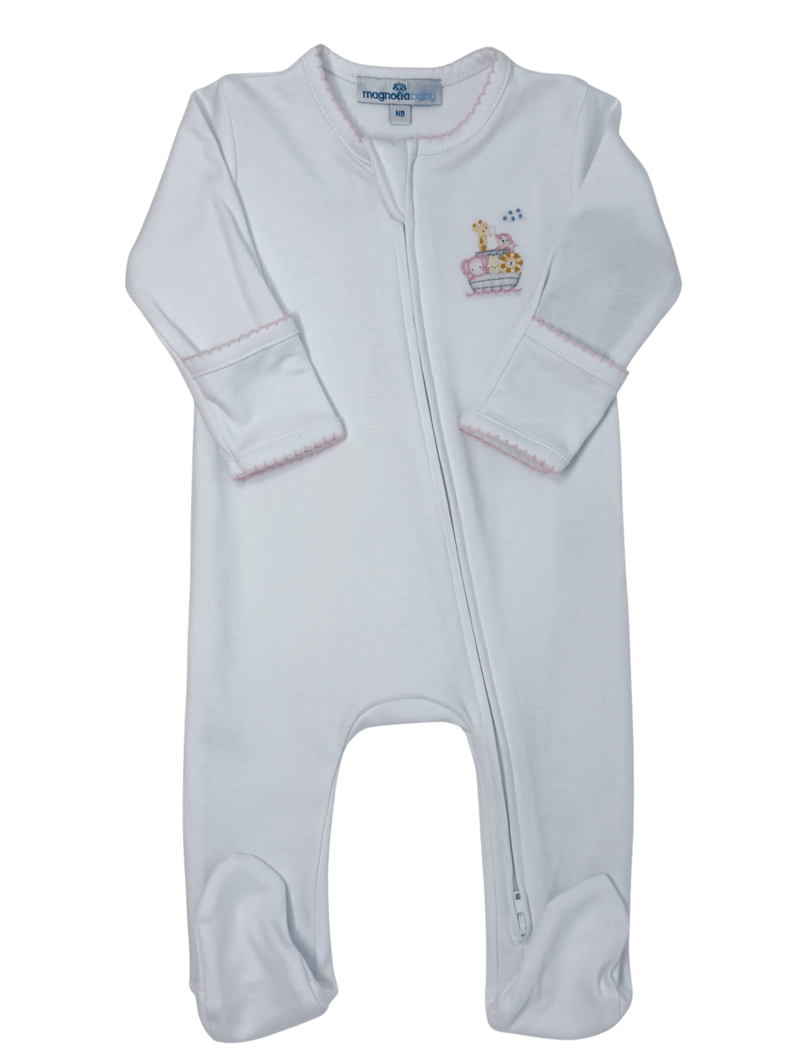 Noah's Ark Zip Footie - Pink Baby Sleepwear Magnolia Baby