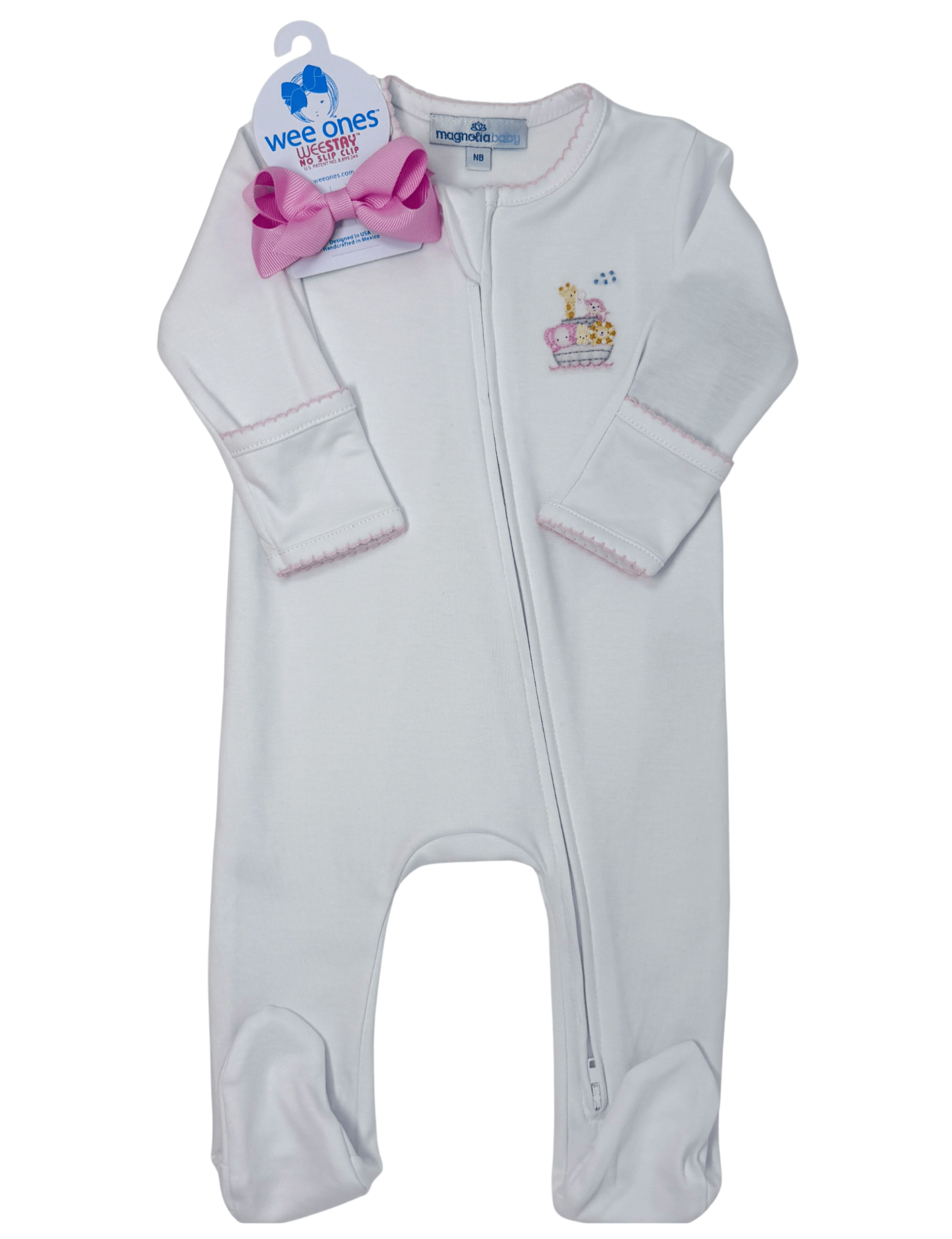 Noah's Ark Zip Footie - Pink Baby Sleepwear Magnolia Baby