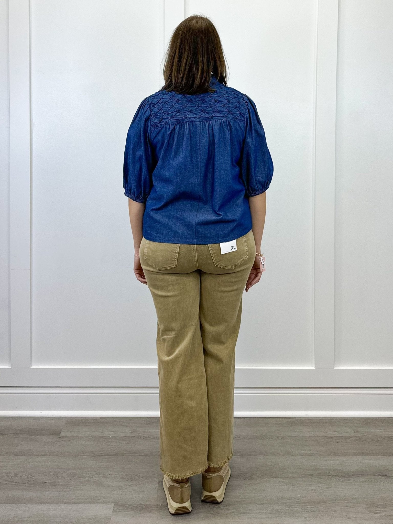 Olivia Textured Yoke Top - Blue Denim Tops VOY