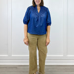 Olivia Textured Yoke Top - Blue Denim Tops VOY