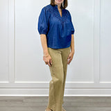 Olivia Textured Yoke Top - Blue Denim Tops VOY