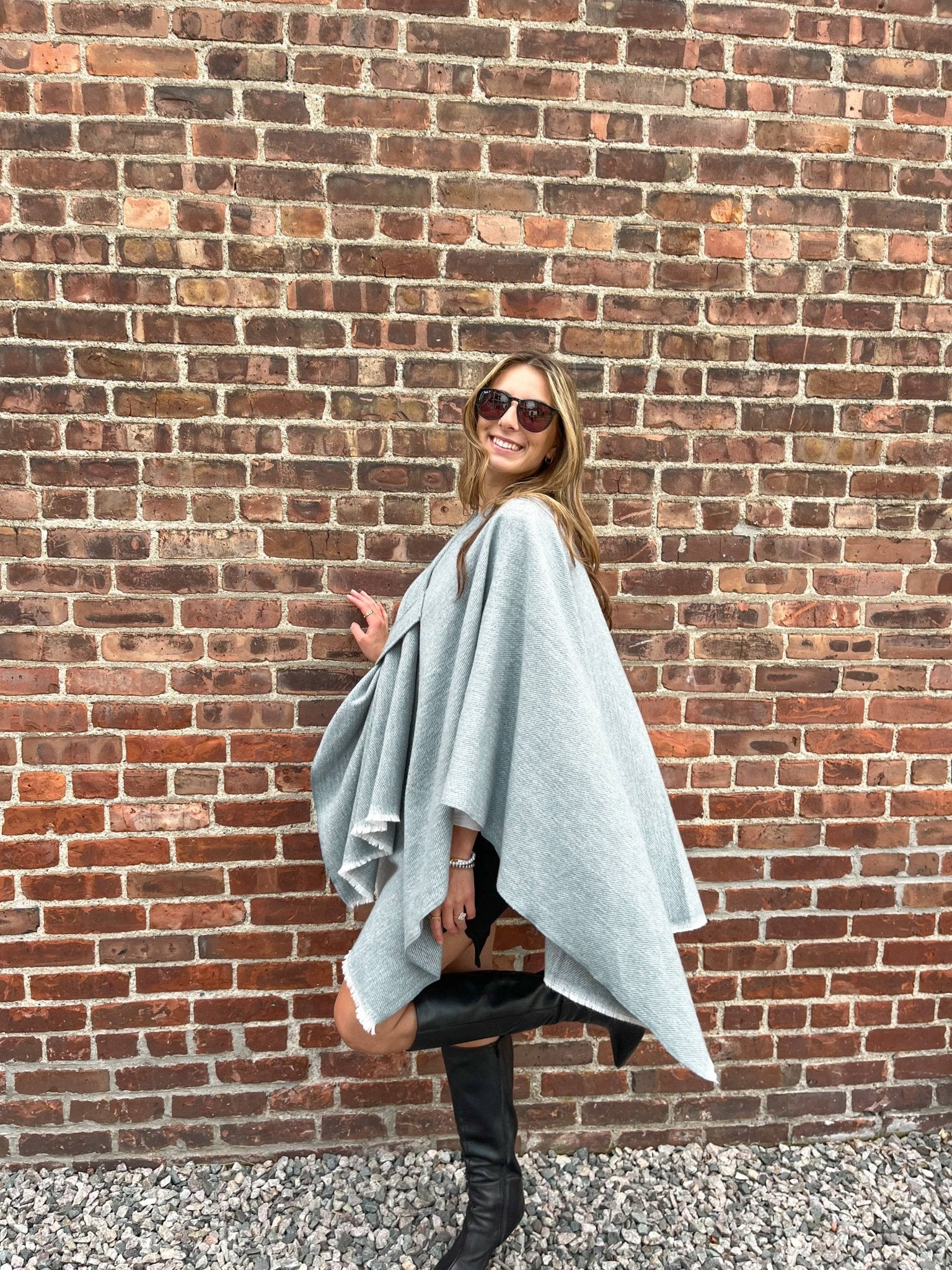 Oversized Keyhole Wrap - Shawl Gray Outerwear Top It Off