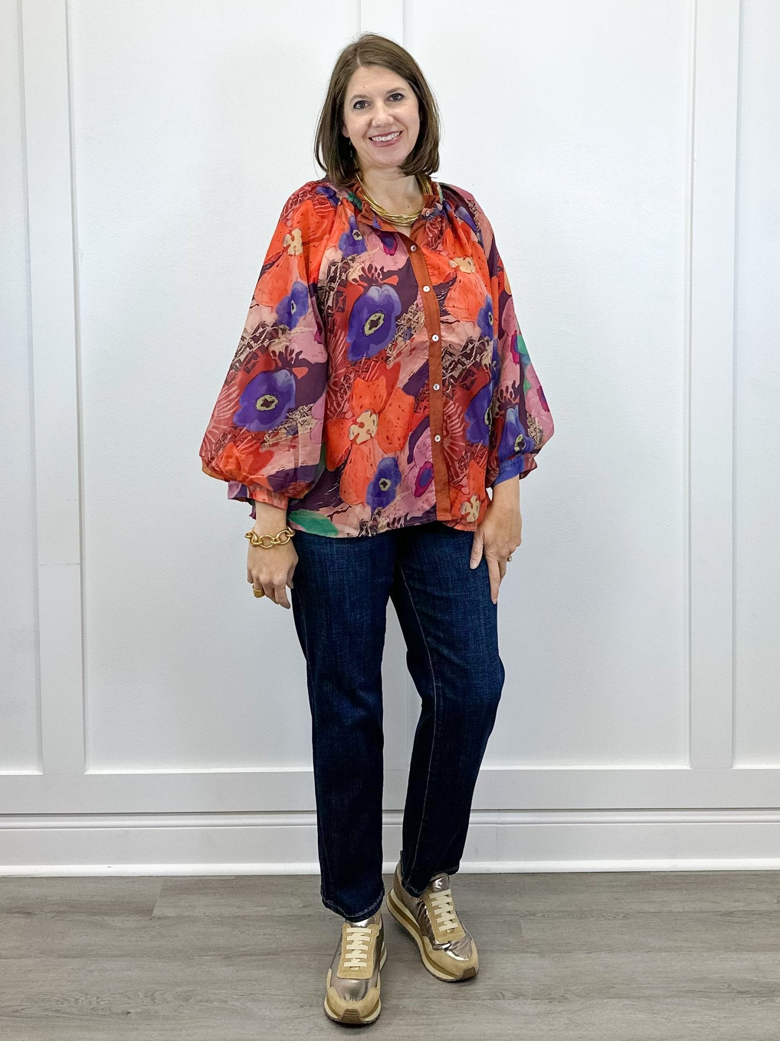 Painter's Petal Button Down Top - Brick Tops Jodifl