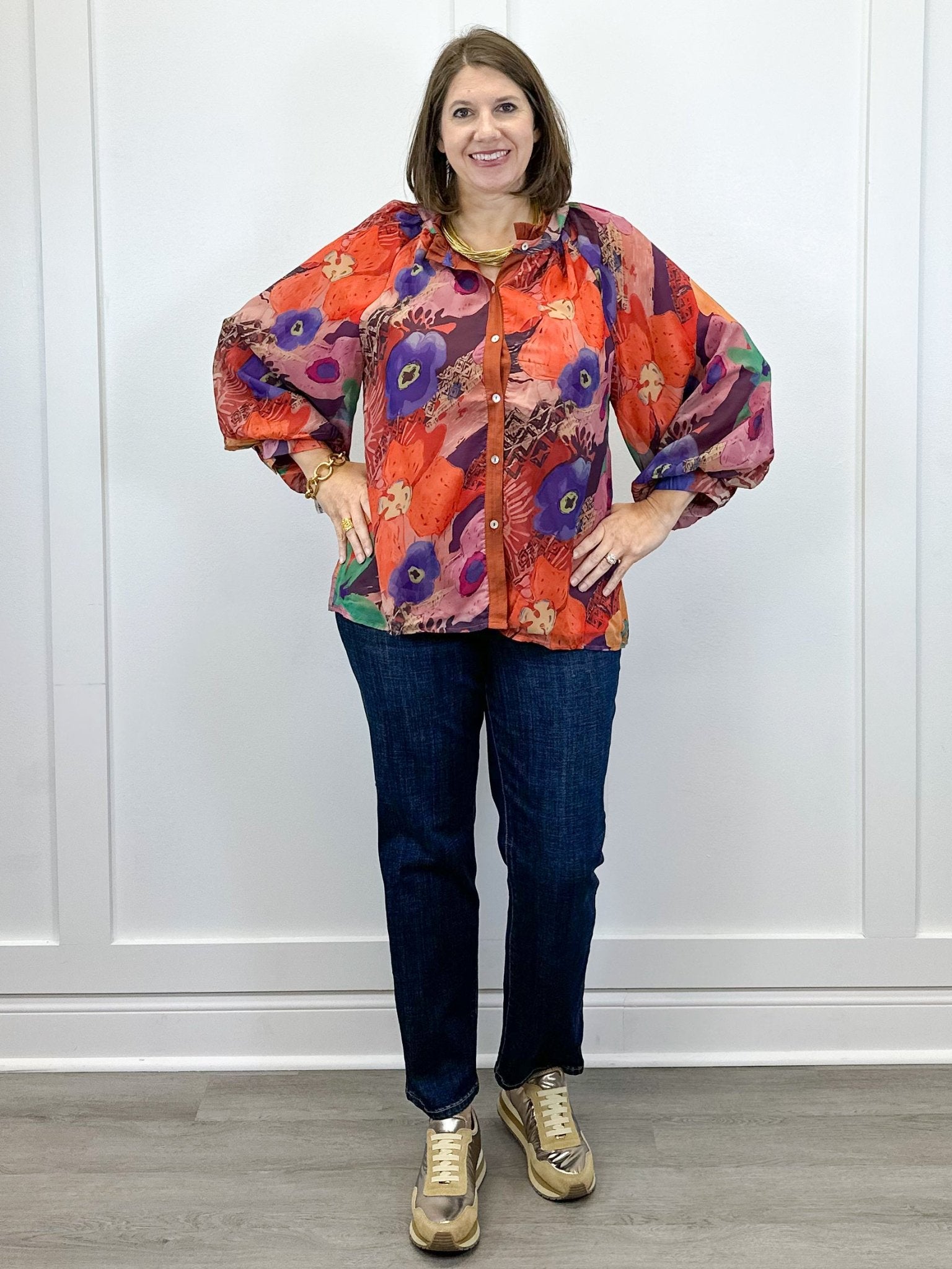 Painter's Petal Button Down Top - Brick Tops Jodifl