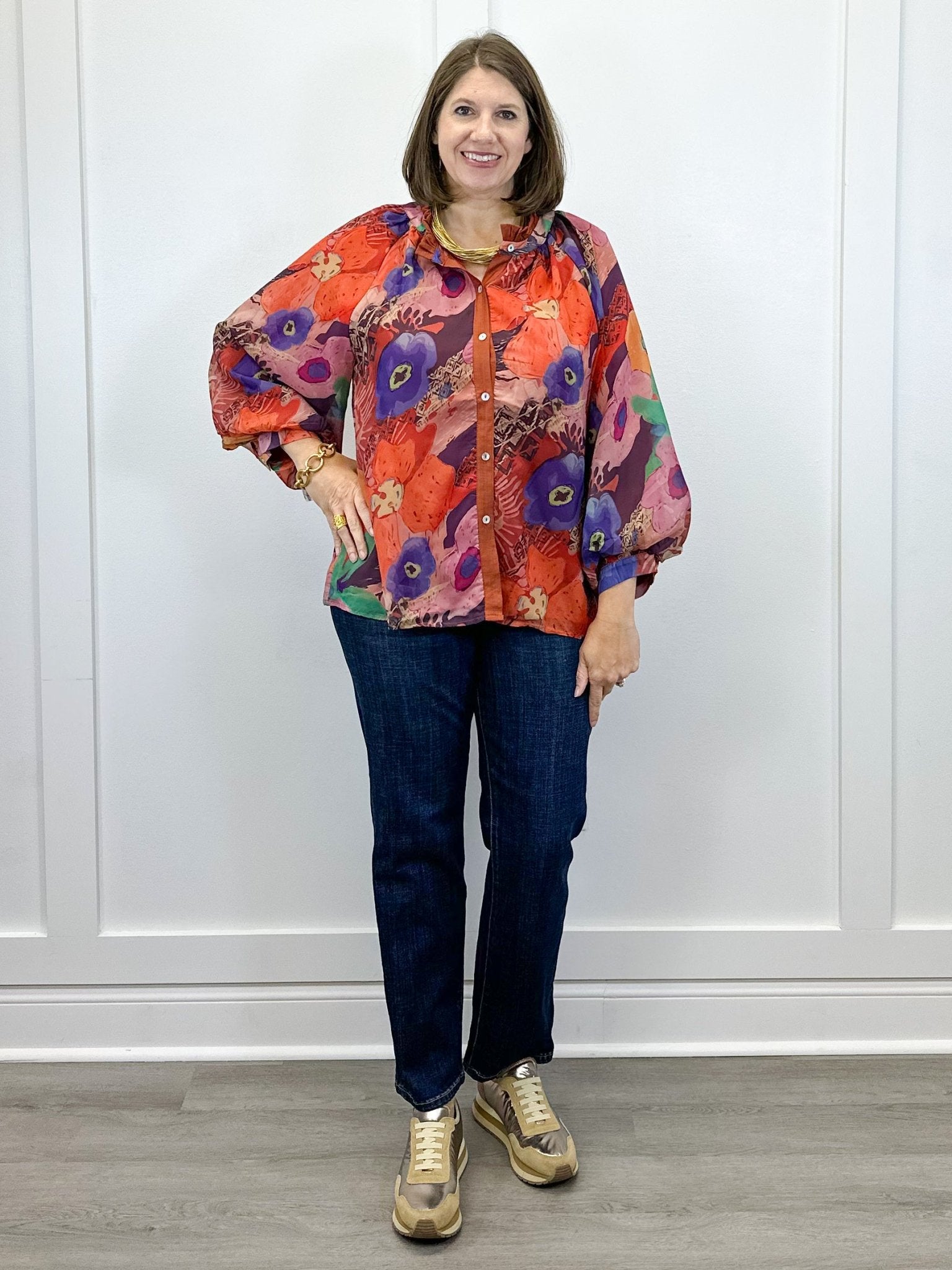 Painter's Petal Button Down Top - Brick Tops Jodifl