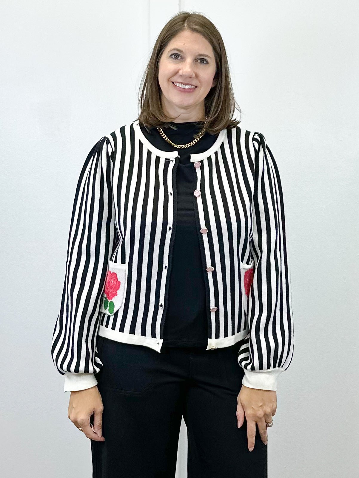 Parisian Rose Striped Cardigan