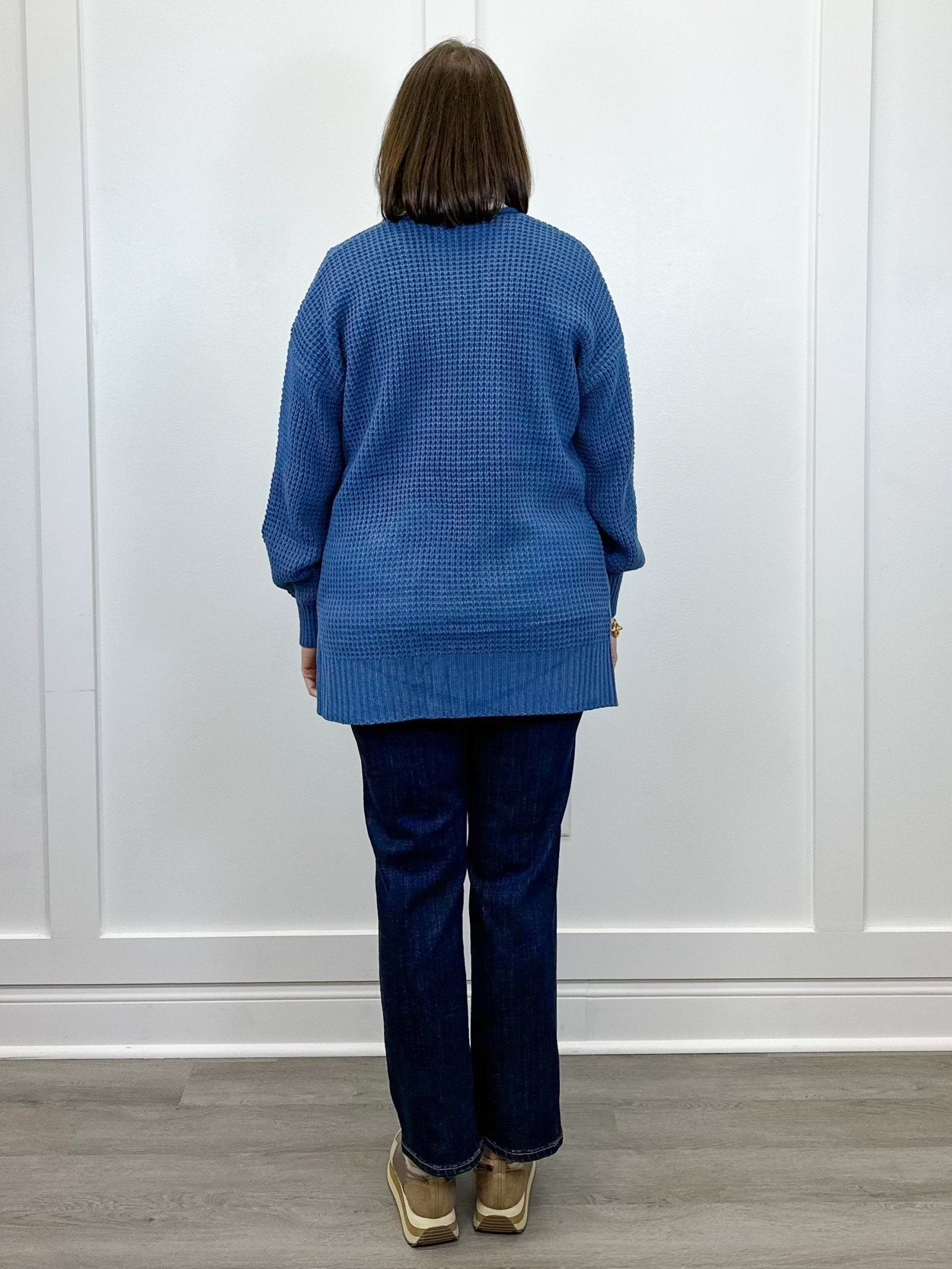 Parker Waffle Knit Cardigan - Dusty Blue Sweaters Zenana