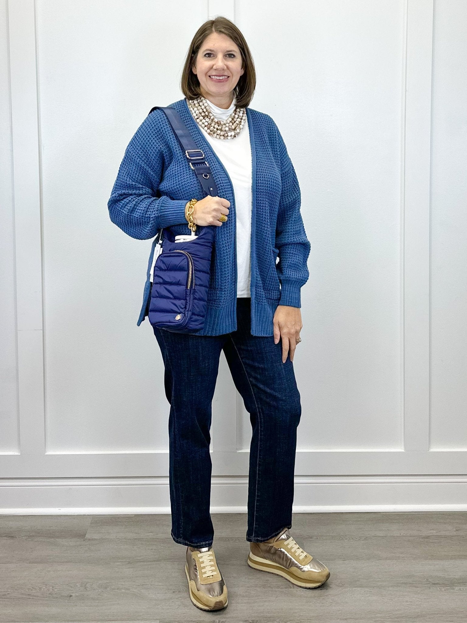 Parker Waffle Knit Cardigan - Dusty Blue Sweaters Zenana