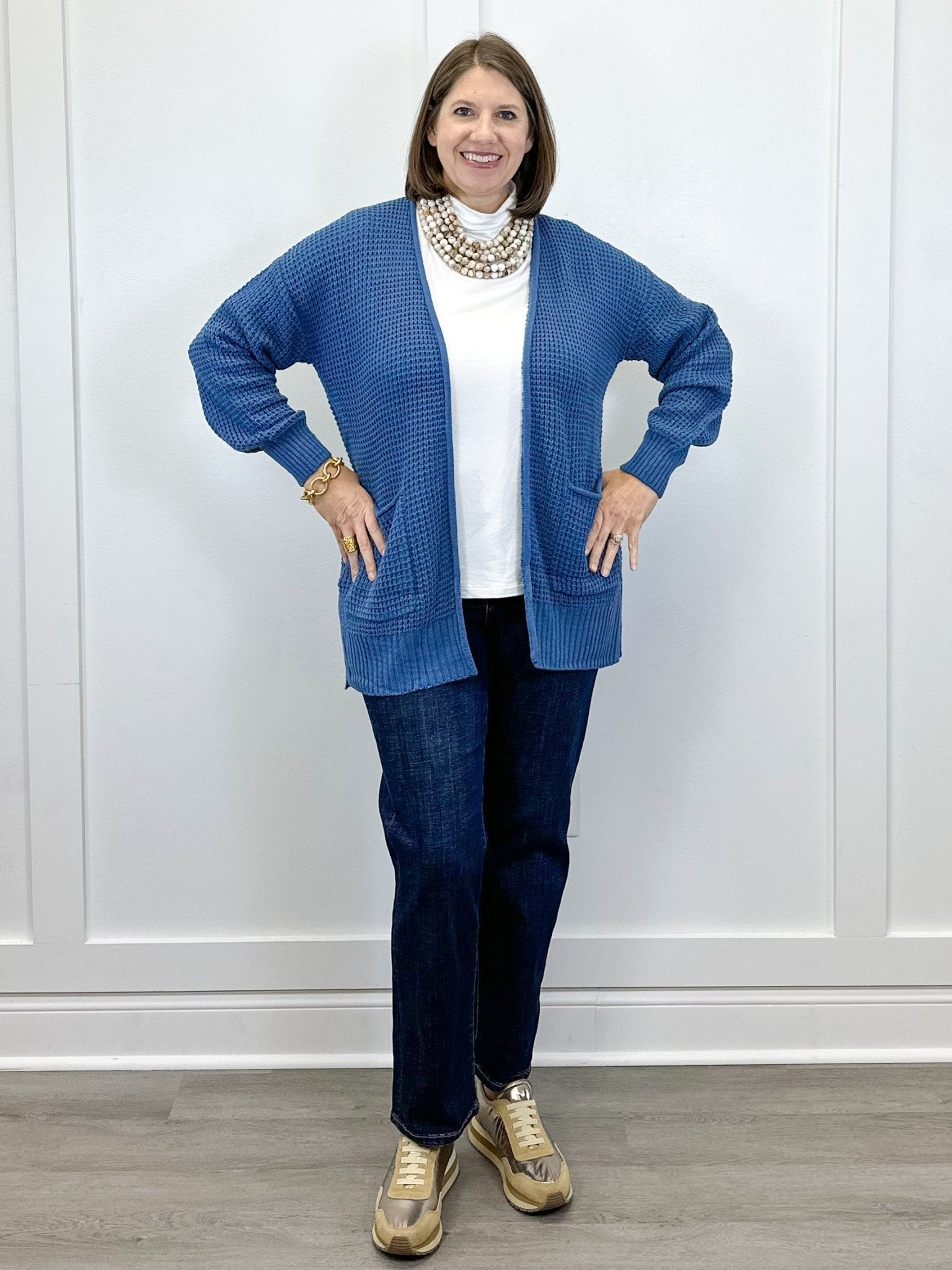 Parker Waffle Knit Cardigan - Dusty Blue Sweaters Zenana