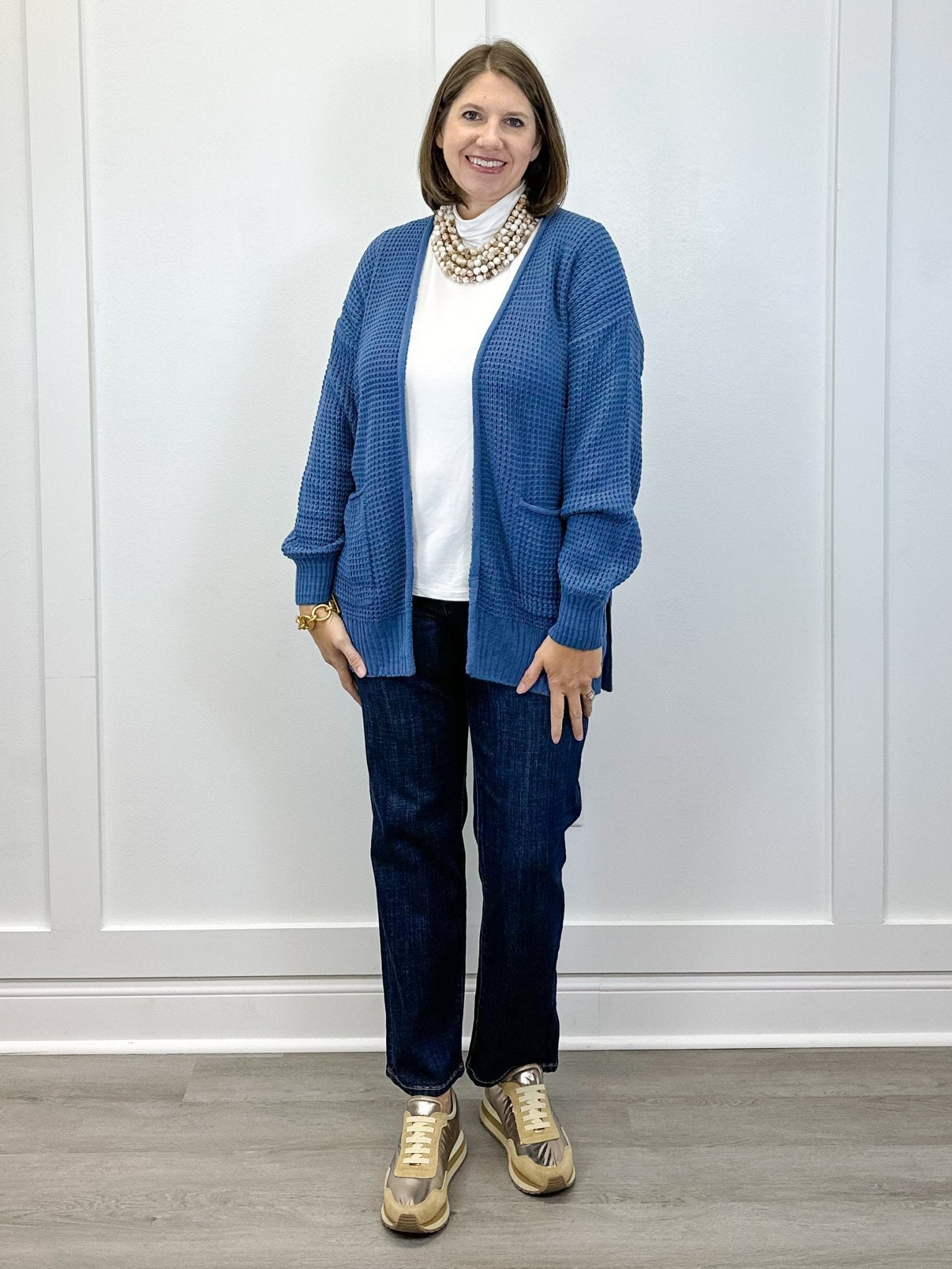 Parker Waffle Knit Cardigan - Dusty Blue Sweaters Zenana