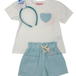 Patch Pocket Shorts - Aqua Sparkle Seersucker Girls Shorts Bisby
