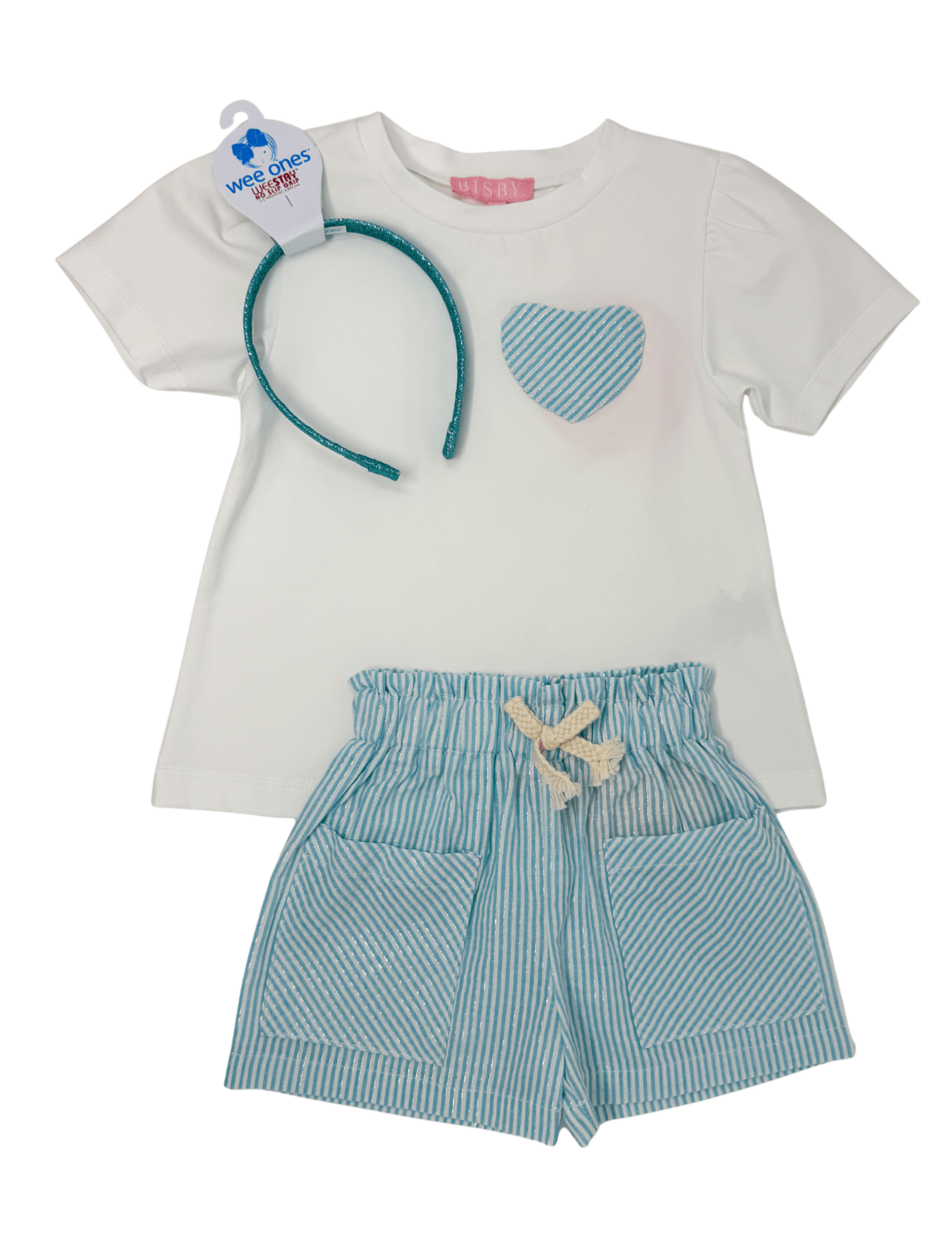 Patch Pocket Shorts - Aqua Sparkle Seersucker Girls Shorts Bisby